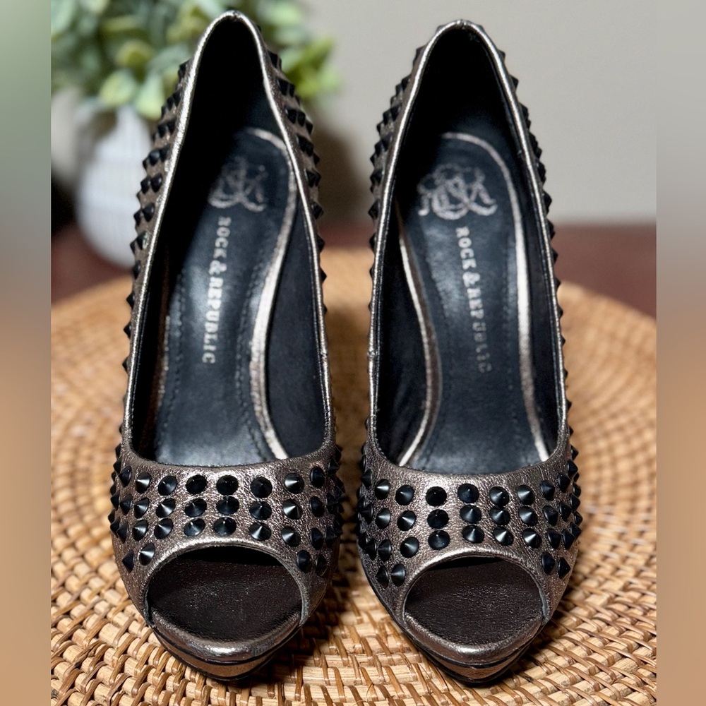 BCBGMaxAzria Black Studded Peep Toe Heels